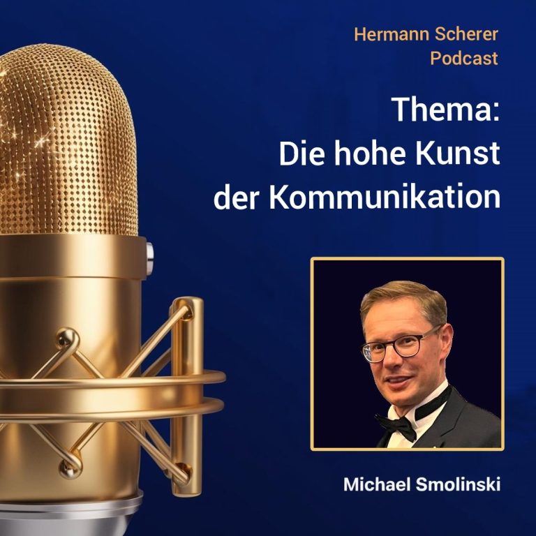 Bild von einem Mikrofon mit dem Hinweis auf den Podcast: "Die hohe Kunst der Kommunikation"